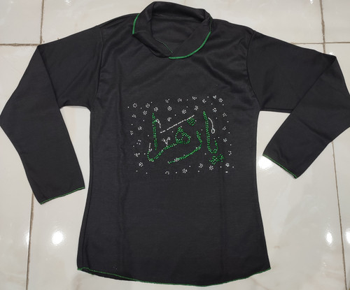 آستین بلند نگین دار دخترانه مشکی مدل یا زهرا