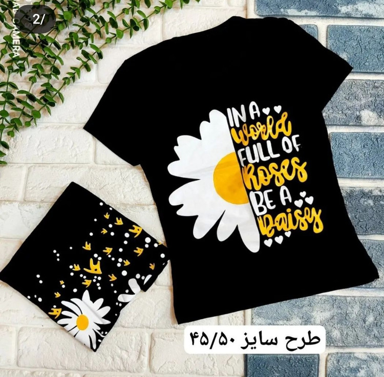 تیشرت دخترانه مشکی مدل گل بابونه
