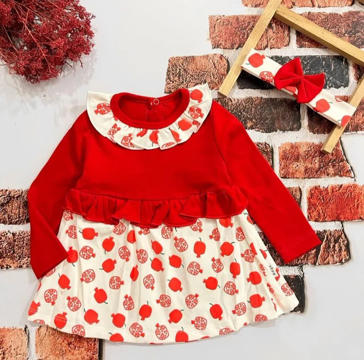 پیراهن نوزادی یلدایی و هد مدل انار